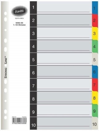 Bantex 10 Tab File Divider Printed