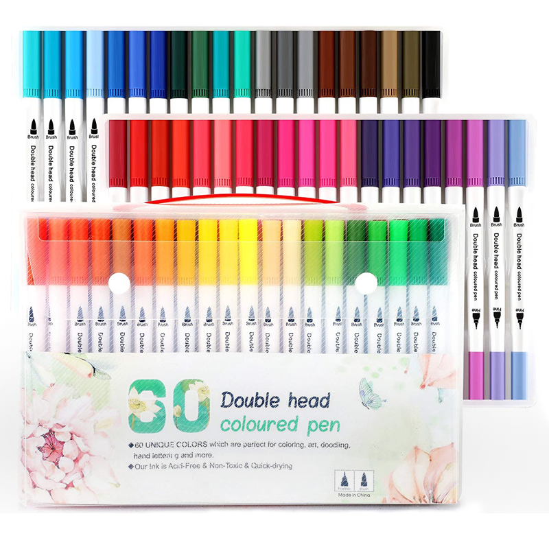 Dual Tip Brush Marker and Fineliner Pen Set