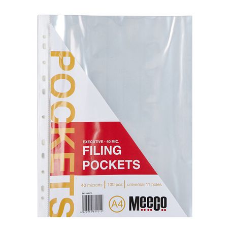 Meeco A4 40 Micron Filing Pockets 100 Pack