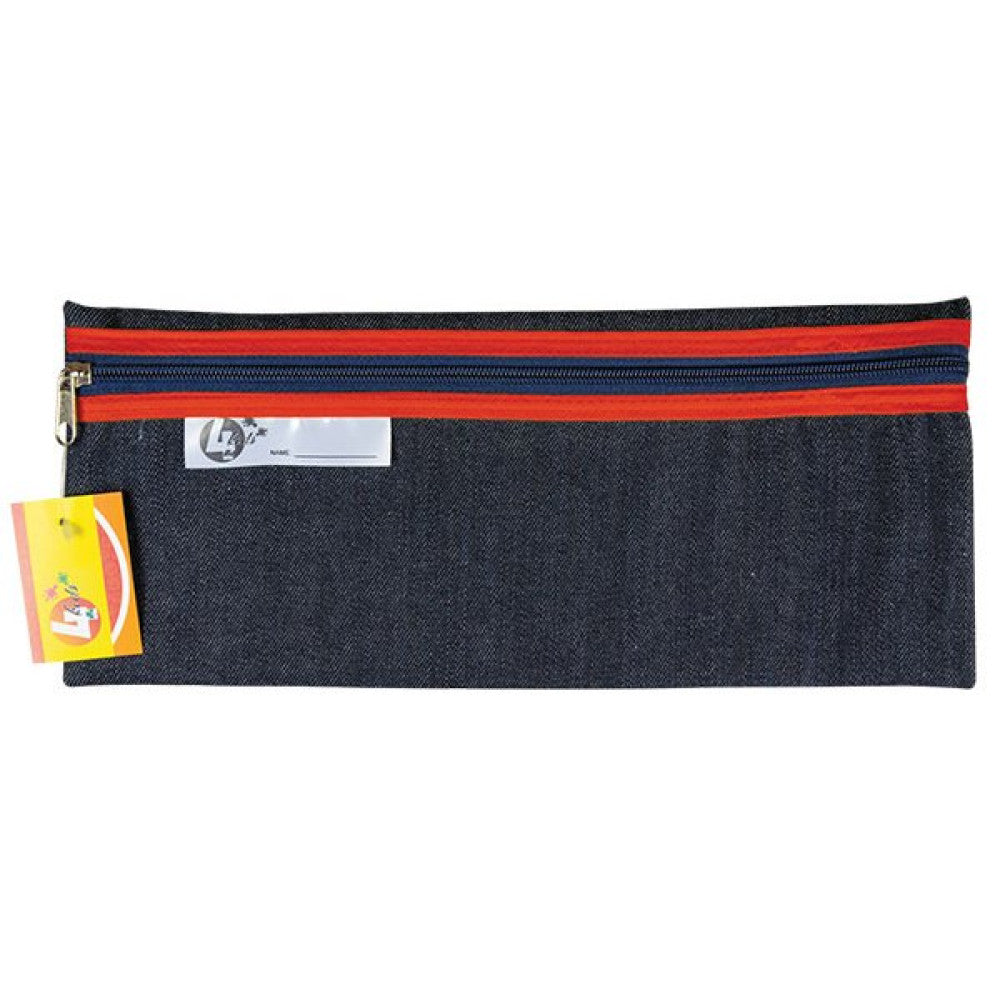 33cm Denim Pencil Bag - Red Zip