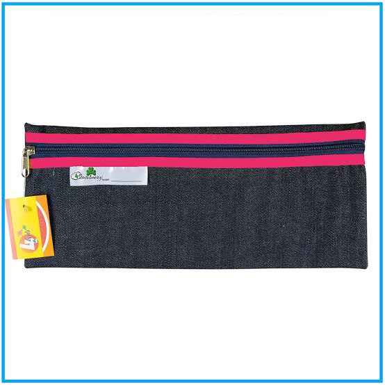 33cm Denim Pencil Bag - Red Zip